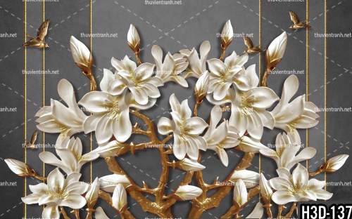 Tranh dán tường Hoa 3D- batch_H3D-137 - Tranh tường chất lượng cao